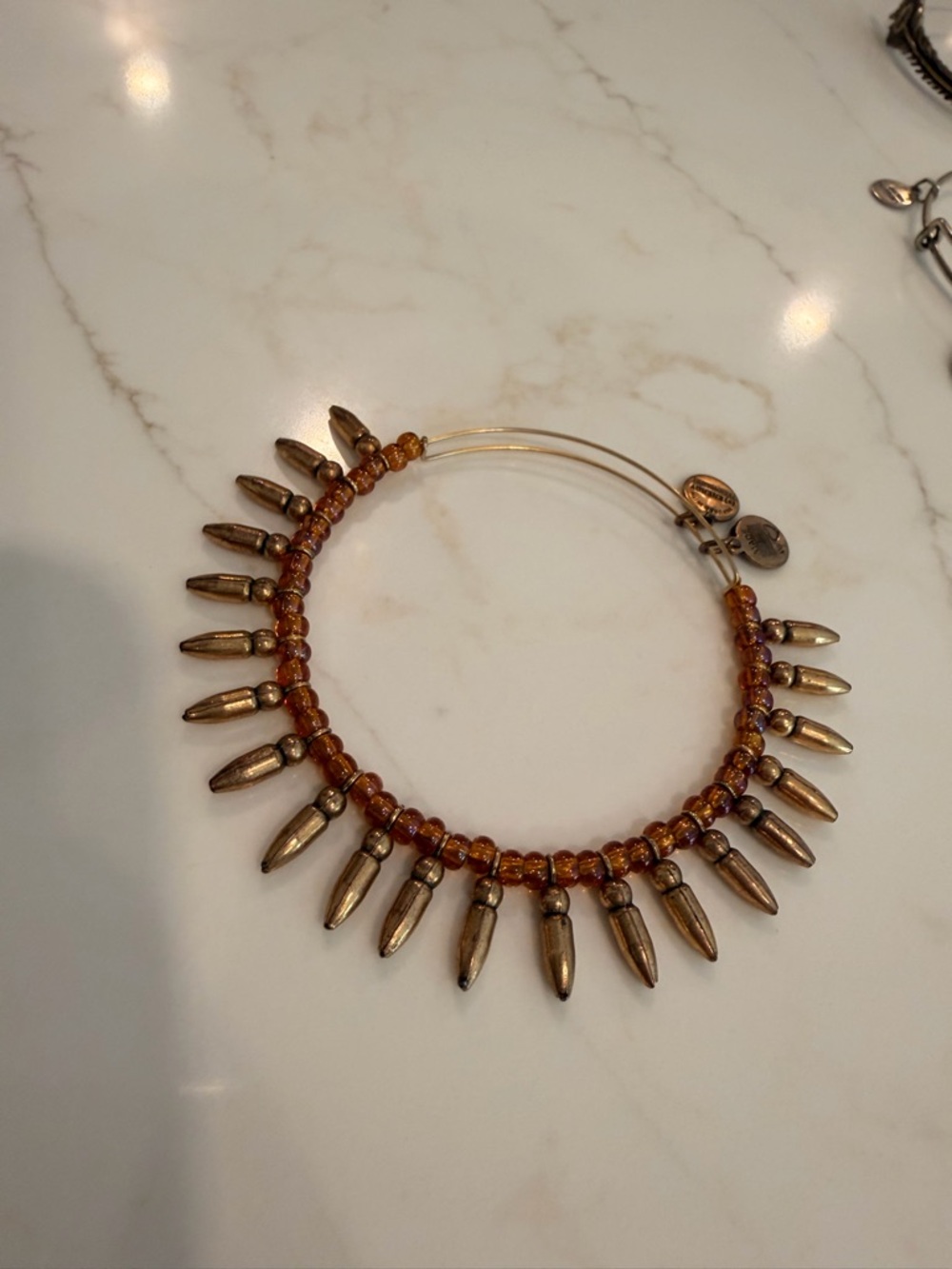 Alex and Ani Gold-Tone Spike Bracelet with Amber Beads